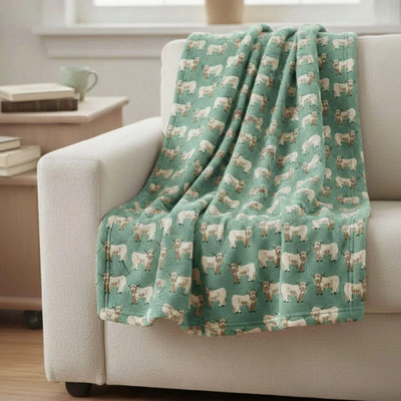 Image of Homespace Direct Ltd Homespace Direct Highland Cow Blanket/throw For Sofa Chair Bed Green 120X150Cm