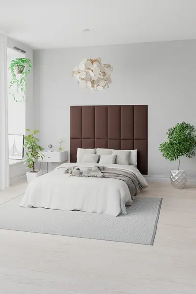 Image of Aspire EasyMount Wall Mounted Upholstered Panels, Modular DIY Headboard in Yorkshire Knit Fabric (Pack of 4) Chocolate