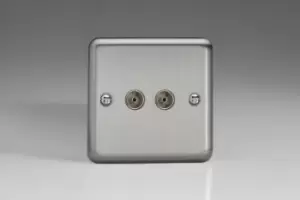 Image of Varilight Classic 2 Gang Co-Axial TV Socket with Black Inserts (Double XS88) - Matt Chrome - XS88