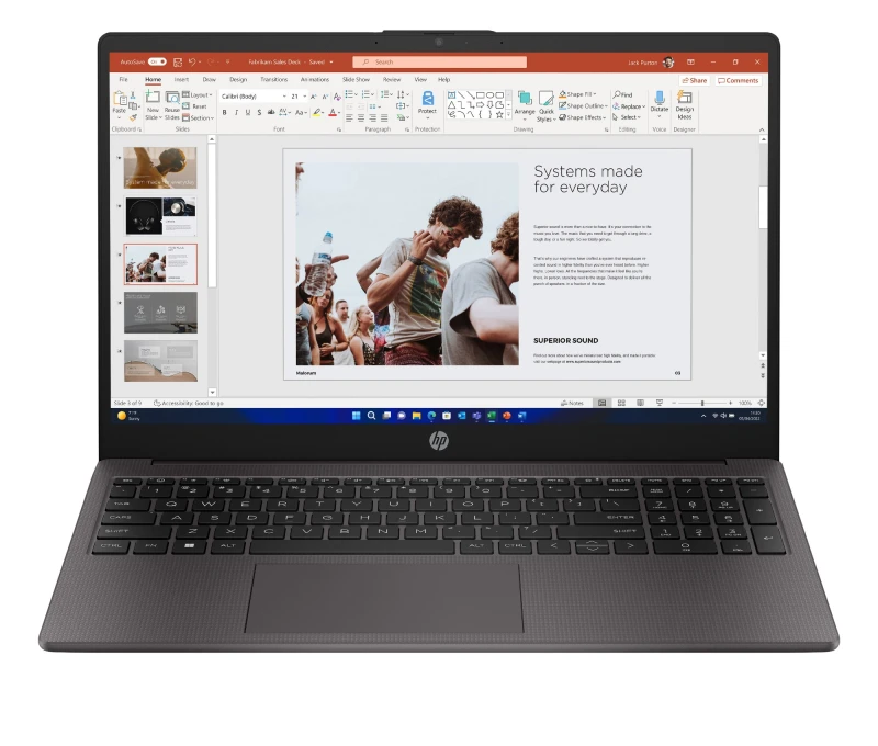 Image of HP 255 G10 Laptop, AMD Ryzen 5 7530U, 8GB RAM, 256GB SSD, 15.6" Full HD IPS, AMD Radeon, Windows 11 Pro AK9U7AT#ABU