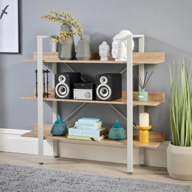Image of Home Source Urban Wide 3 Tier Bookcase Shelving Storage Unit Grey