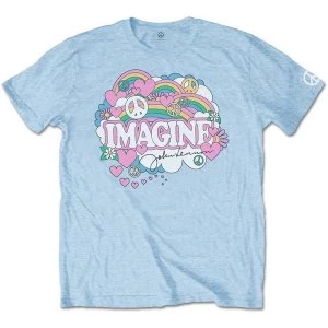 image of John Lennon - Rainbows, Love & Peace Mens Small T-Shirt - Light Blue