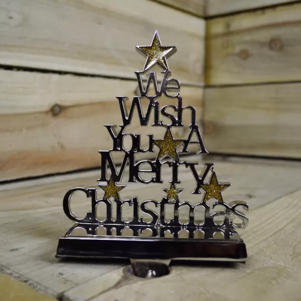 Image of 22cm Silver Christmas Stocking Hanger - We Wish You a Merry Christmas