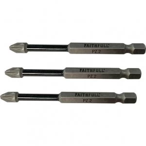 image of Faithfull Pozidriv Impact Screwdriver Bits PZ2 75mm Pack of 3