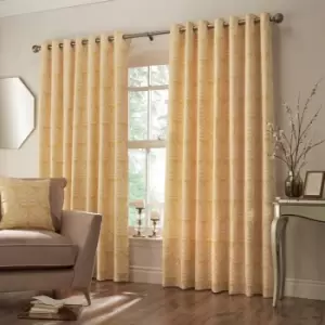 Image of Paoletti Horto Embroidered Ringtop Eyelet Curtains (Pair) Polyester Ochre (117X183Cm)