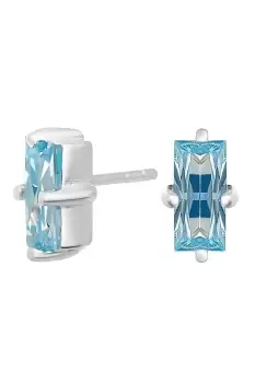 Image of Sterling Silver 925 Emerald Cut Aqua Contemporary Stud Earrings