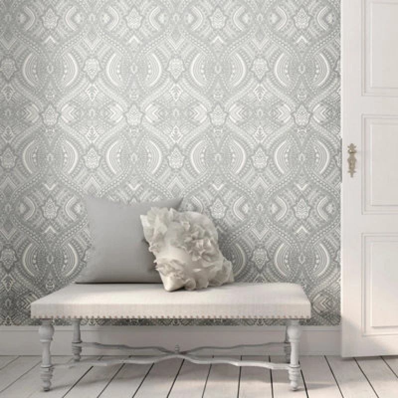 Image of Hoopla Walls Ogee Damask Matt Wallpaper Grey