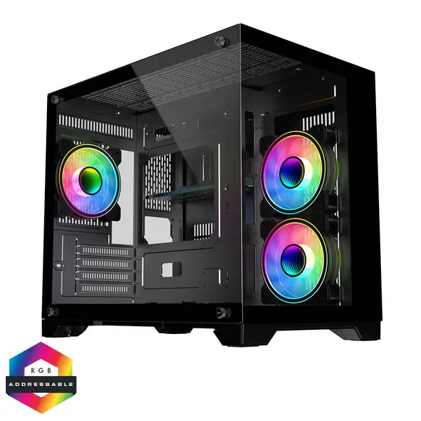 image of CiT Concept Black MATX Gaming Cube Case w/ 3 x CiT Celsius Dual-Ring Infinity Fans