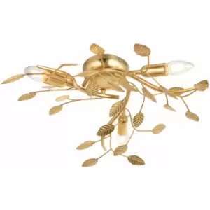 image of Loops - Gold Leaf Flush Ceiling Light - 3 Bulb Decorative Fitting - Low Profile Lighting