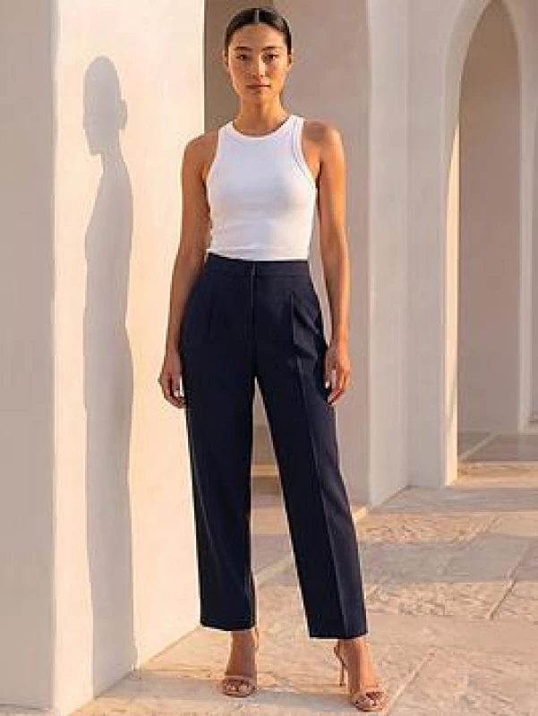 Image of Roman Womens Petite Ankle Grazer Smart Stretch Trouser in Navy Size: 12 Navy Female 12