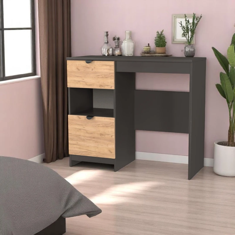 Image of Welcome Furniture Ready Assembled Bora 2 Drawer Open Shelf Vanity, Grey BOP631GCGB