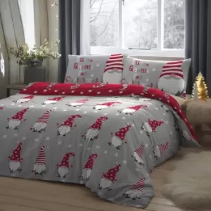 Image of Fusion Christmas Gnome For Christmas 100% Brushed Cotton Reversible Duvet Cover Set, Silver, Double
