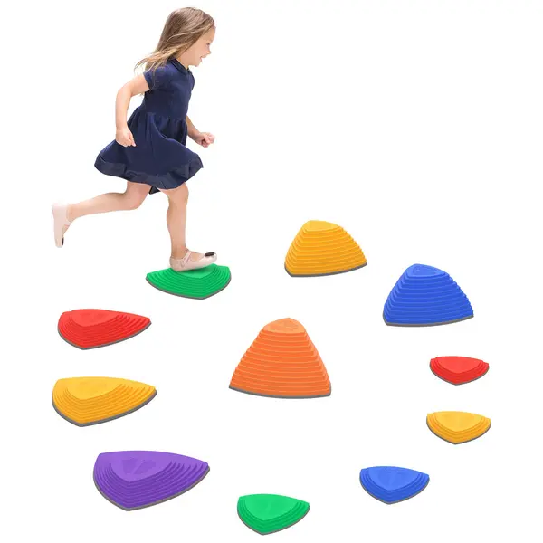 image of ZONEKIZ 11 PCs Stepping Stones Kids Balance River Stones Indoor Outdoor for 3-8 Ages Obstacle Course, Sensory Play, Stackable, Non-Slip