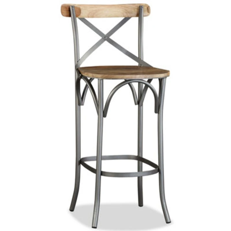 Image of vidaXL Solid Mango Wood Bar Stool Steel Cross Back Industrial High Chair Seat