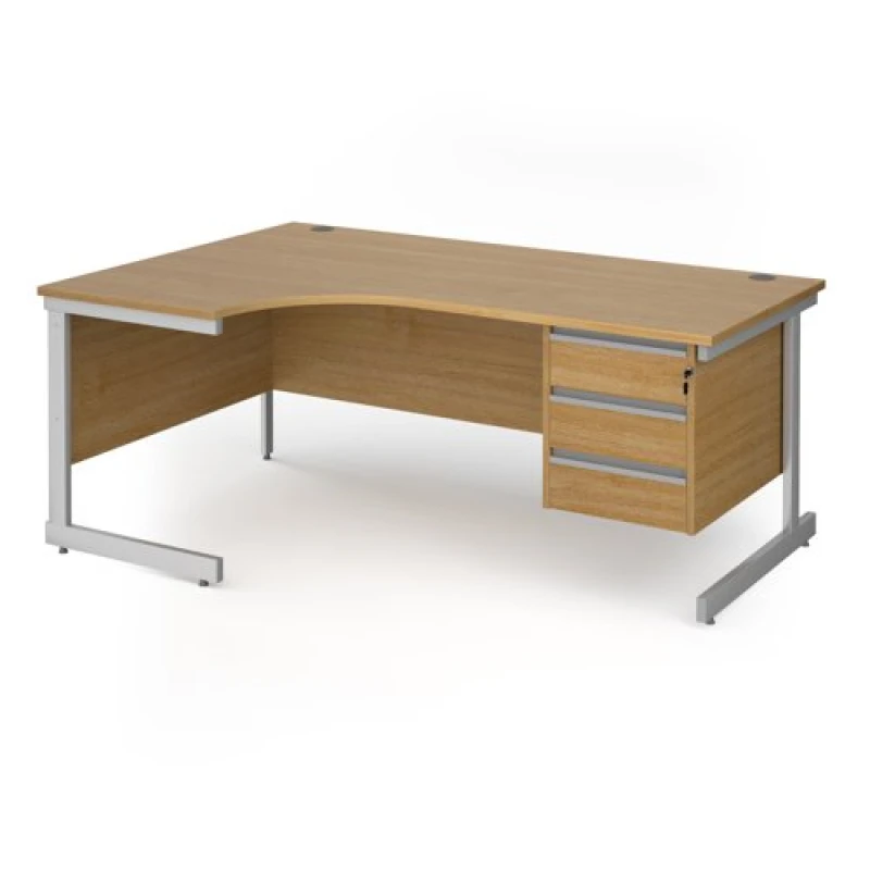 Image of Contract 25 Office Desk Left Hand Corner Desk 1800mm With Pedestal Oak Top With Silver Frame 1200mm Depth Contract 25 CC18EL3-S-O Oak CC18EL3-