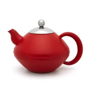 image of Bredemeijer Teapot Double Wall Minuet Ceylon Design 1.4L In Red With Silver Lid