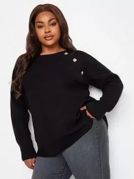 Image of Yours Plain Button Detail Jumper, Black, Size 34-36, Women