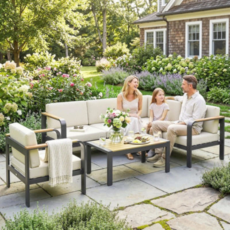 Image of OUTSUNNY Garden Furniture Set with L-Shaped Sofa, Armchair & Table in Beige Beige Unisex