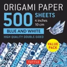 Image of Origami Paper 500 sheets Blue and White 4" (10 cm) : High-Quality Double-Sided Origami Sheets Printed with 12 Different Designs