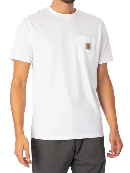 Image of Carhartt Wip White S/S Pocket T-Shirt White Male XL 205204UK