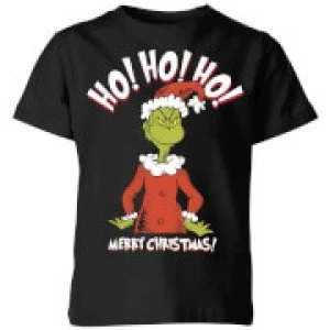 image of The Grinch Ho Ho Ho Smile Kids Christmas T-Shirt - Black - 11-12 Years