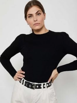 image of Mint Velvet Mint Velvet Black Rib Puff Sleeve Jumper