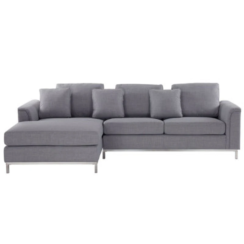 Image of Beliani Corner Sofa 4 Seater Oslo Fabric Light Grey Right Hand