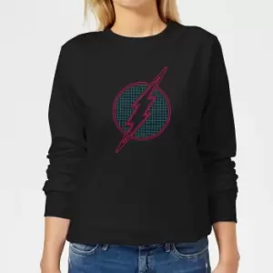 Image of Justice League Flash Retro Grid Logo Womens Sweatshirt - Black - L - Black