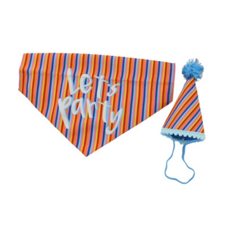 Image of Ancol Pawty Stripe Hat with Bandana Set M/L Multi unisex