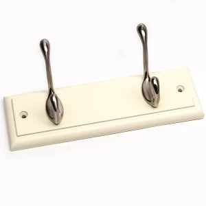 image of Robert Dyas Headbourne 2 Heavy Duty Coat Hooks - Nickel / Cream