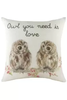 image of Hedgerow Owl Hand-Painted Watercolour Printed Cushion