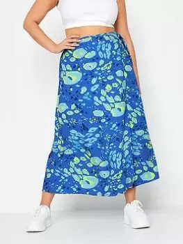 Image of Yours Wrap Skirt Mixed Leopard, Blue, Size 26-28, Women