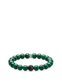 image of Thomas Sabo Sterling Silver Green Obsidian Semi Precious Stretch Mens Bracelet, One Colour, Men