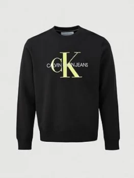 Image of Calvin Klein Jeans Neon Monogram Logo Sweatshirt - Black