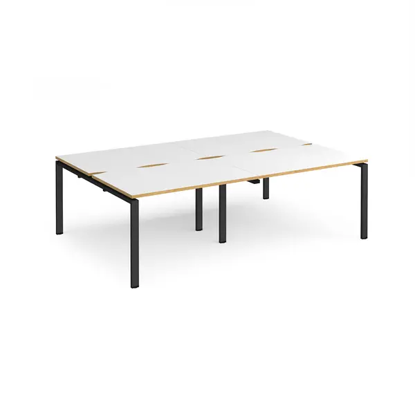 Image of Adapt 4 Person Cluster Bench Black Frame Office Desking - 2400mmx1600mm - White Oak