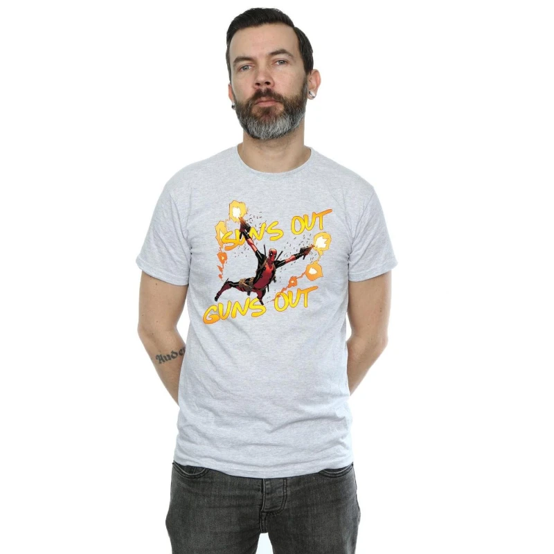 Image of Marvel Marvel Men Deadpool Sun's Out Guns Out T-Shirt in Grey Size: Small Grey S Male 5057736819371