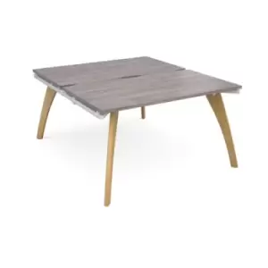 image of Fuze back to back desks 1400mm x 1600mm - white frame and grey oak top