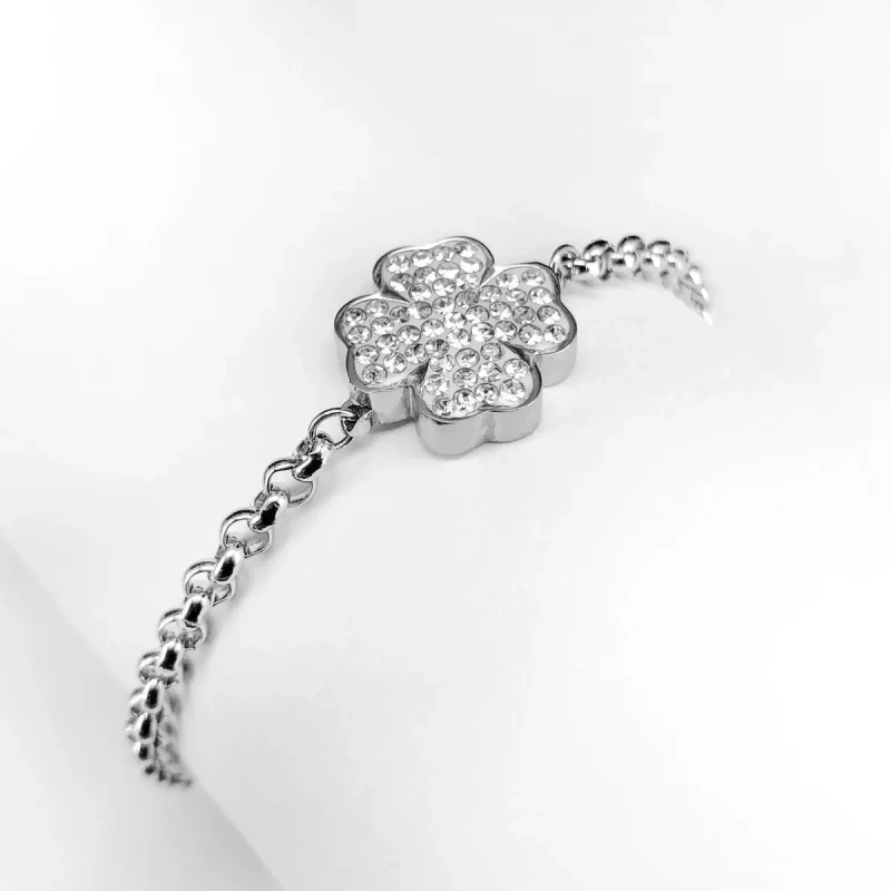 Image of Ponytail & Co Womens 4-leaf clover cz bracelet Ponytail & Co Argente Female 15/5 cm