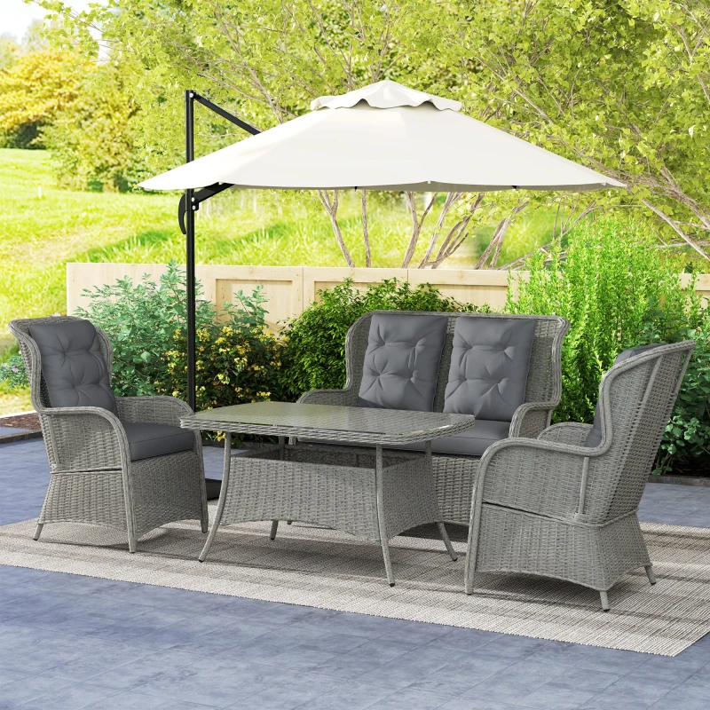 Image of Outsunny 4 PCs Outdoor Rattan Sofa Set, Wicker Sectional Sofa Set Light Grey Light Grey