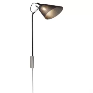 image of 1 Light Indoor Wall Lamp Chrome, Black with Mesh Shade, E27