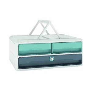 image of CEP MoovUp 2 Drawer Module Polystyrene with Key Lock and Handles Mint/Storm Grey 1091212961