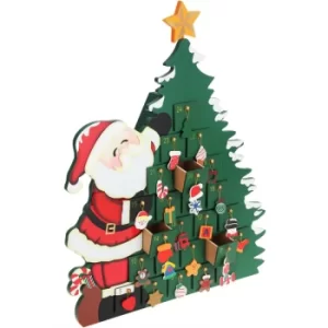 Image of Advent Calendar Christmas Decoration Wooden Reusable Refillable Wood Xmas Countdown Advent Calendar Santa