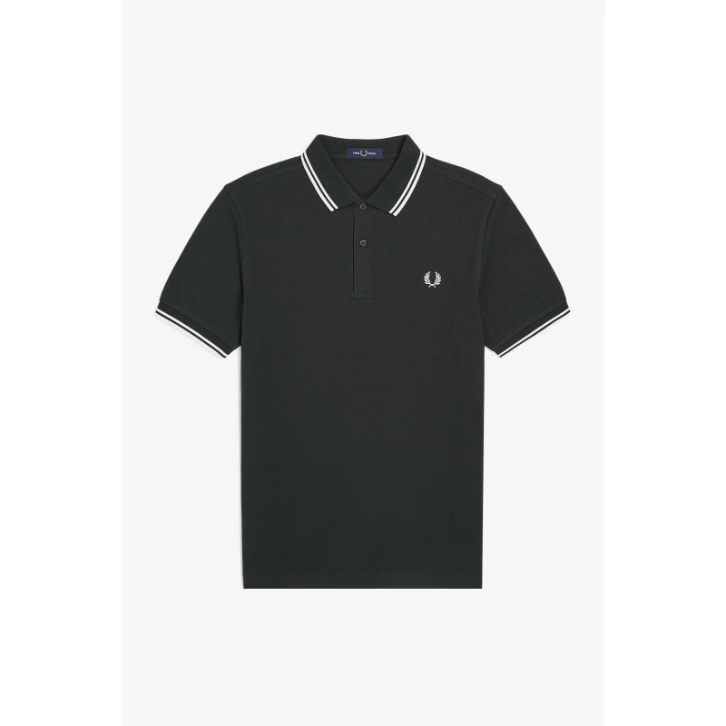 Image of Fred Perry Short Sleeve Twin Tipped Polo Shirt Night Green T50 male XS