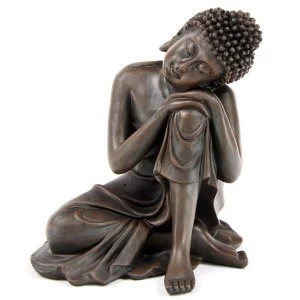 Image of Decorative Wood Effect Thai Buddha with Head on Knee
