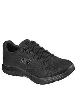 image of Skechers Flex Appeal 4.0 Coated Fidelity Waterproof Mesh Trainers - Black, Size 4, Women