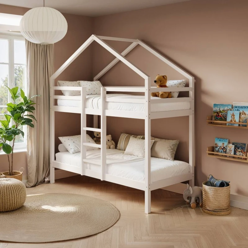 Image of Flair Nest House Bunk Bed in White Size: EU Single White Unisex EU Single