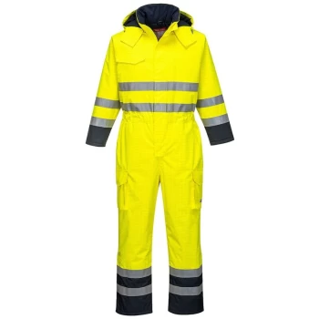 image of Portwest - S775YNRL - sz L Bizflame Rain Hi-Vis Multi Coverall - Yellow/Navy