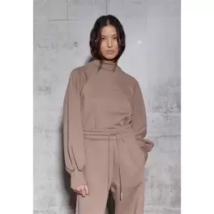 image of Missguided RE STYLD Embroidered High Neck Sweat - Brown