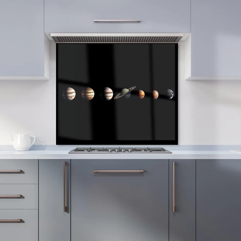 Image of Warren Reed - Designer The Solar System in Order Kitchen Splashback in Black Size: 600mm x 750mm Black Unisex 600mm x 750mm