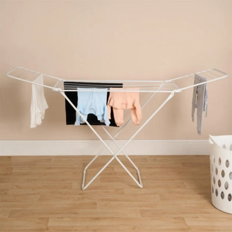Image of OHS OHS 18M Stainless Steel Foldable Drying Airer Clothes Horse Indoor Winged Organiser in White White One Size Unisex 5027434201792